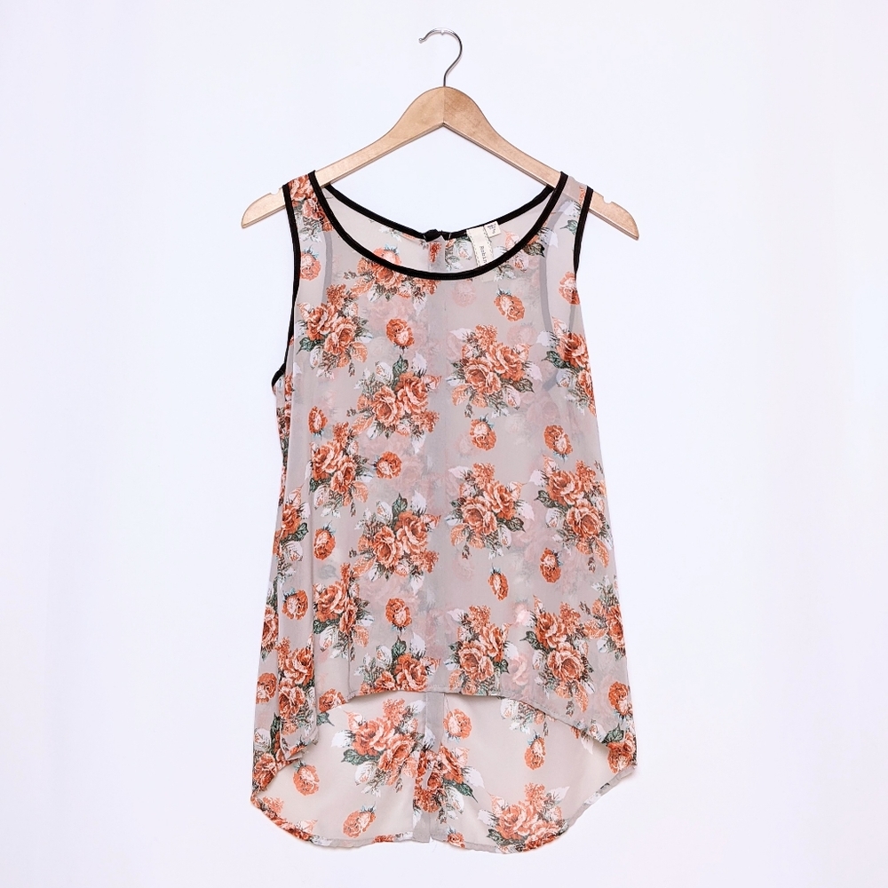 robin-k sheer floral print tank top